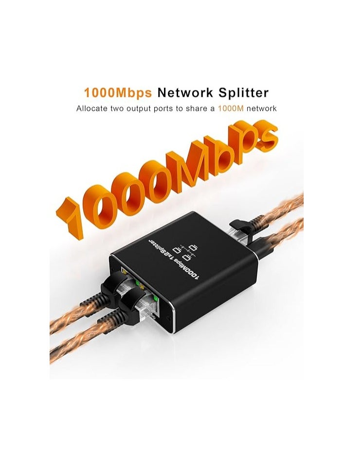 Generic LAN Splitter 1000 Mbps, RENGOGA LAN Splitter 1 to 2 Ethernet Splitter 2 Port, Gigabit RJ45 Switch Ethernet Splitter Internet with Type-C Power Cable for Computer Hub Switch Router Set-Top Box Digital  - Image 3