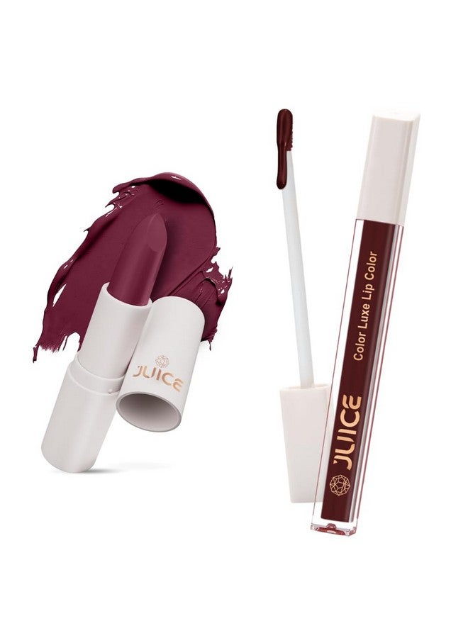 Juice Festive Maroon - M14 Kiss Sensation Lipstick & Maroon Bliss - M08 Color Luxe Liquid Lipstick with Goodness of Bio Retinol, & SPF 15 UV Protection - Image 1
