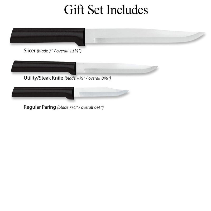 Rada Cutlery 3-Piece Housewarming Knife Gift Set, Black Handles - Image 2