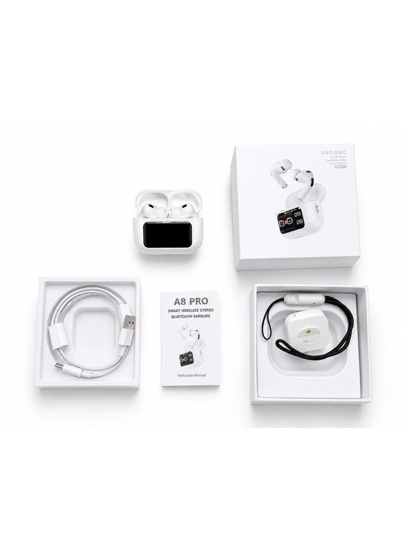 INK Touch-controlled earbuds with a control and display screen, featuring noise cancellation. - Image 2