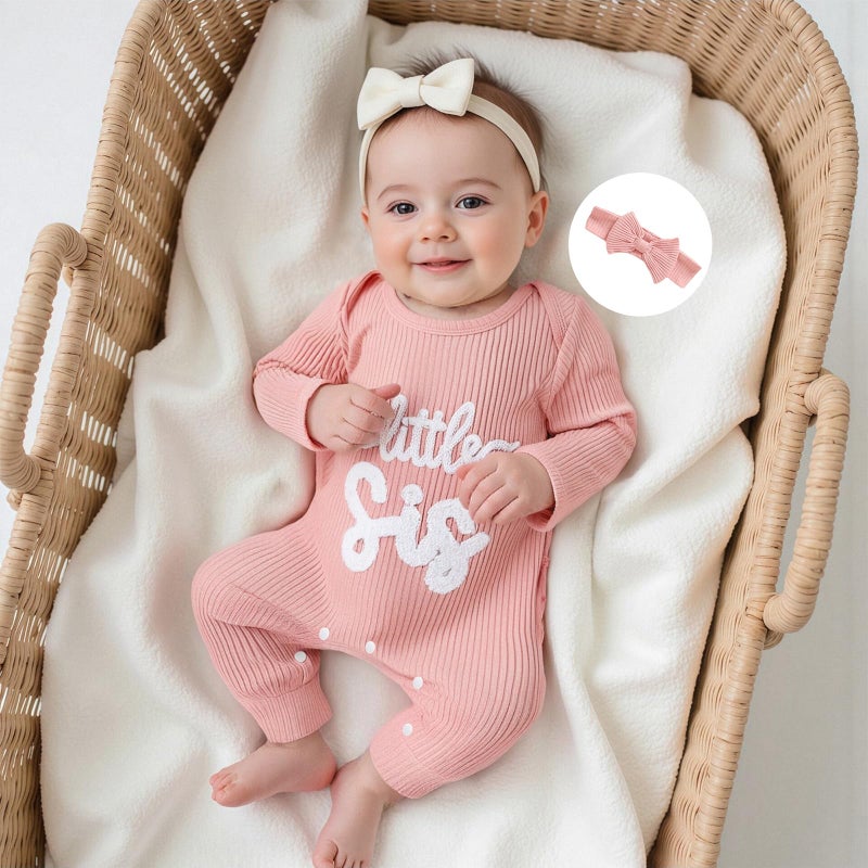 allshope Infant Baby Girl Fall Outfit Sweatshirt Romper Little Sister Lil Sis Long Sleeve Jumpsuit Newborn Clothes (Little Sis Pink, 0-3 Months) - Image 4