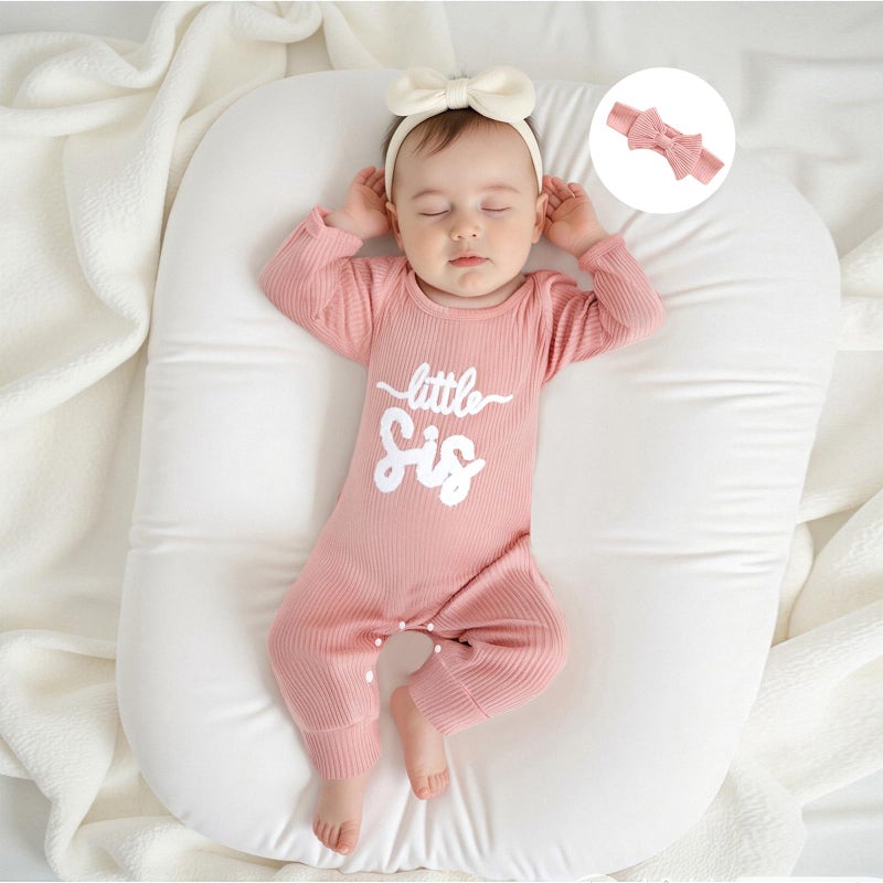 allshope Infant Baby Girl Fall Outfit Sweatshirt Romper Little Sister Lil Sis Long Sleeve Jumpsuit Newborn Clothes (Little Sis Pink, 0-3 Months) - Image 5
