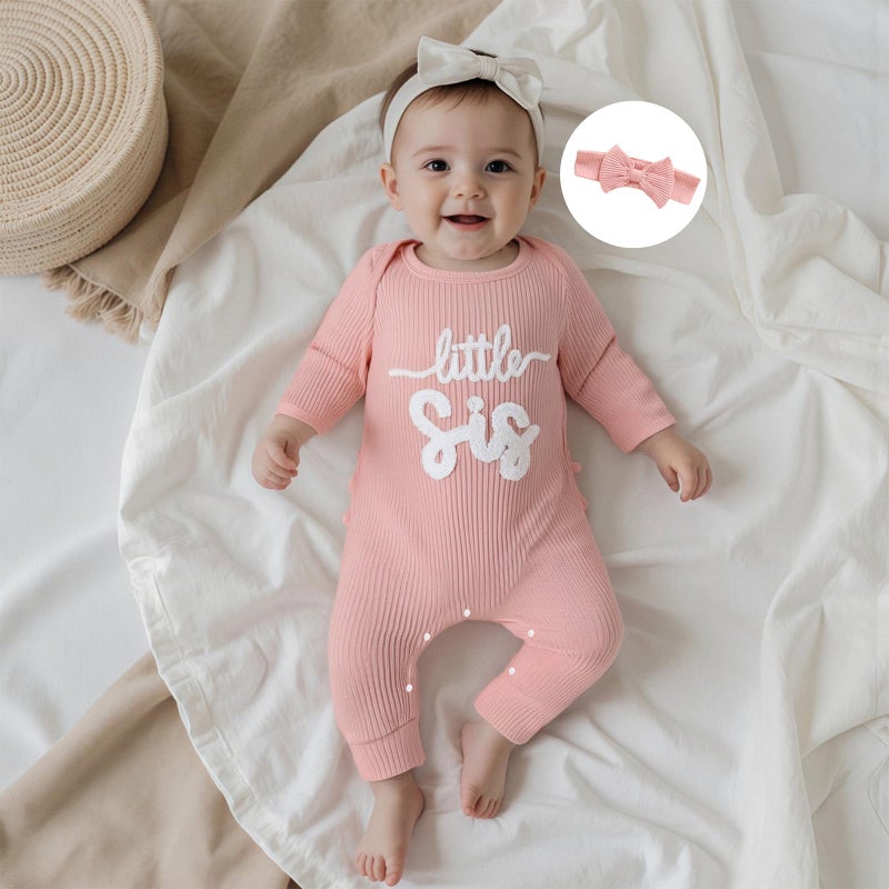 allshope Infant Baby Girl Fall Outfit Sweatshirt Romper Little Sister Lil Sis Long Sleeve Jumpsuit Newborn Clothes (Little Sis Pink, 0-3 Months) - Image 3