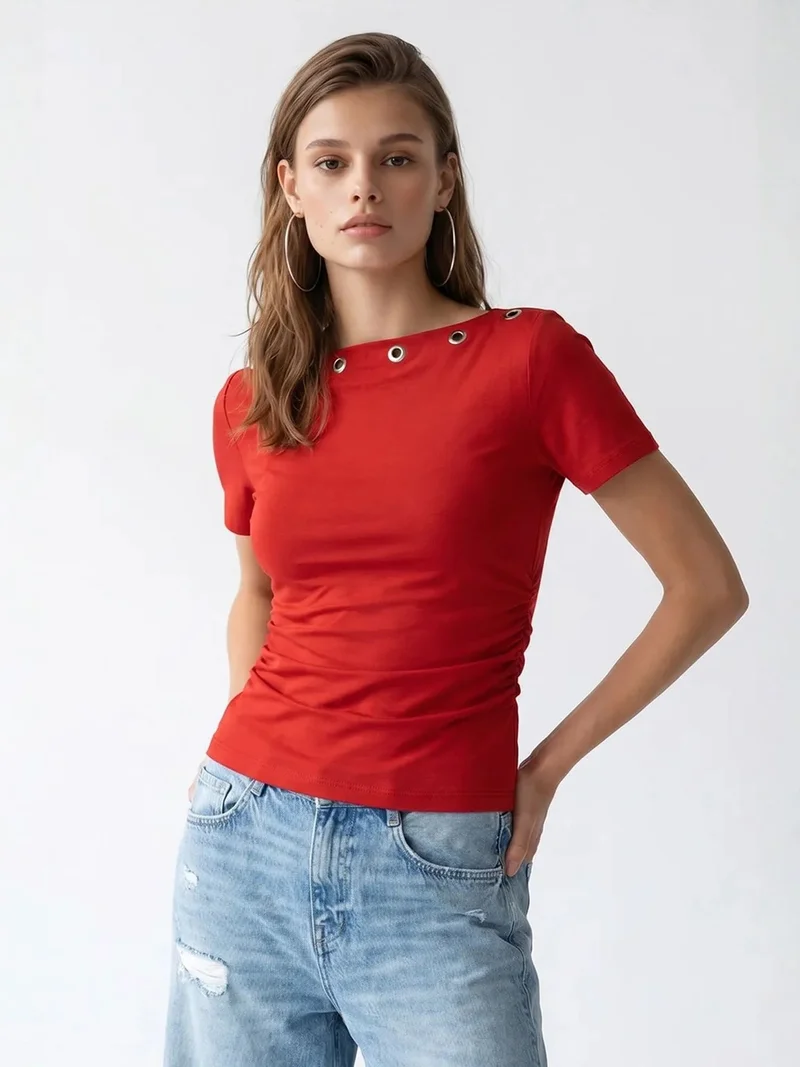 ميكسراي MIXRAY Women's Slim Fit Boat Neck T-Shirt