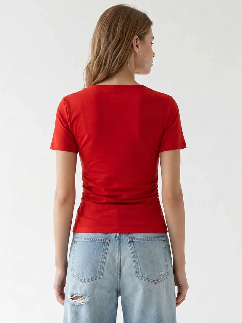 Mixray Red MIXRAY Women's Slim Fit Boat Neck T-Shirt for Women | Best Price UAE