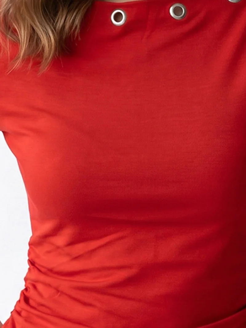 Mixray Red MIXRAY Women's Slim Fit Boat Neck T-Shirt for Women | Best Price UAE