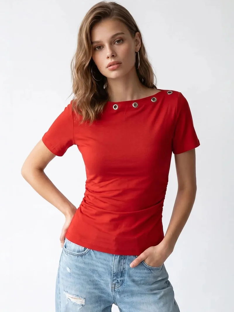 ميكسراي MIXRAY Women's Slim Fit Boat Neck T-Shirt