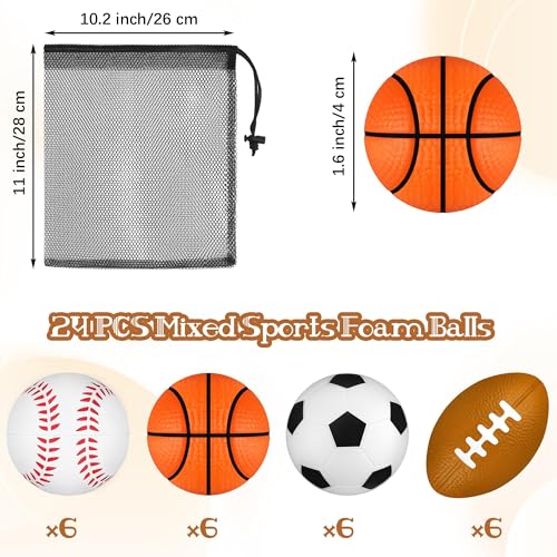 Aodaer 24 Pack Mini Mixed Sports Stress Balls with Drawstring Mesh Bag Fidget Toys for Adults Soft Foam Balls for Sports Party Favor Gifts - Image 5