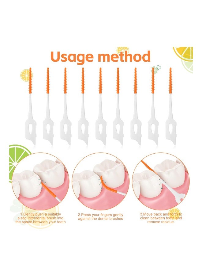120 قطعة من فرش الأسنان بين الأسنان، فرش أسنان من السيليكون 2 في 1، أعواد خيط الأسنان، أعواد أسنان، أداة تنظيف لتقويم الأسنان وتنظيف الفم (برتقالي) - Image 3