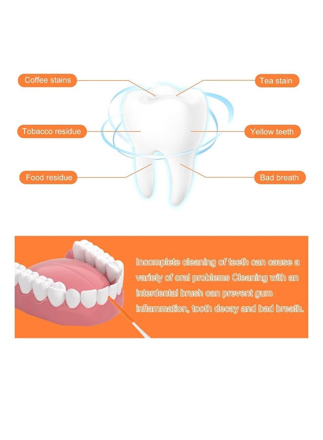 120 قطعة من فرش الأسنان بين الأسنان، فرش أسنان من السيليكون 2 في 1، أعواد خيط الأسنان، أعواد أسنان، أداة تنظيف لتقويم الأسنان وتنظيف الفم (برتقالي) - Image 4