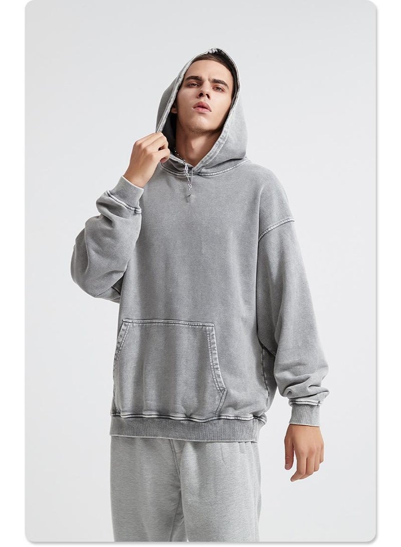 NIBEMINENT American Retro  Sweatshirt for Men and Women Spring and Autumn Washed Vintage  Loose Hooded Jacket - Image 3