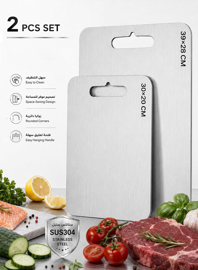 Professional Cutting Board & Chopping Board Set - 2x Thickened Stainless Steel Non-Slip Mat for Heavy Duty Kitchen Use, Meat/Fruit/Vegetable Prep (2 Silver Boards) - Image 1