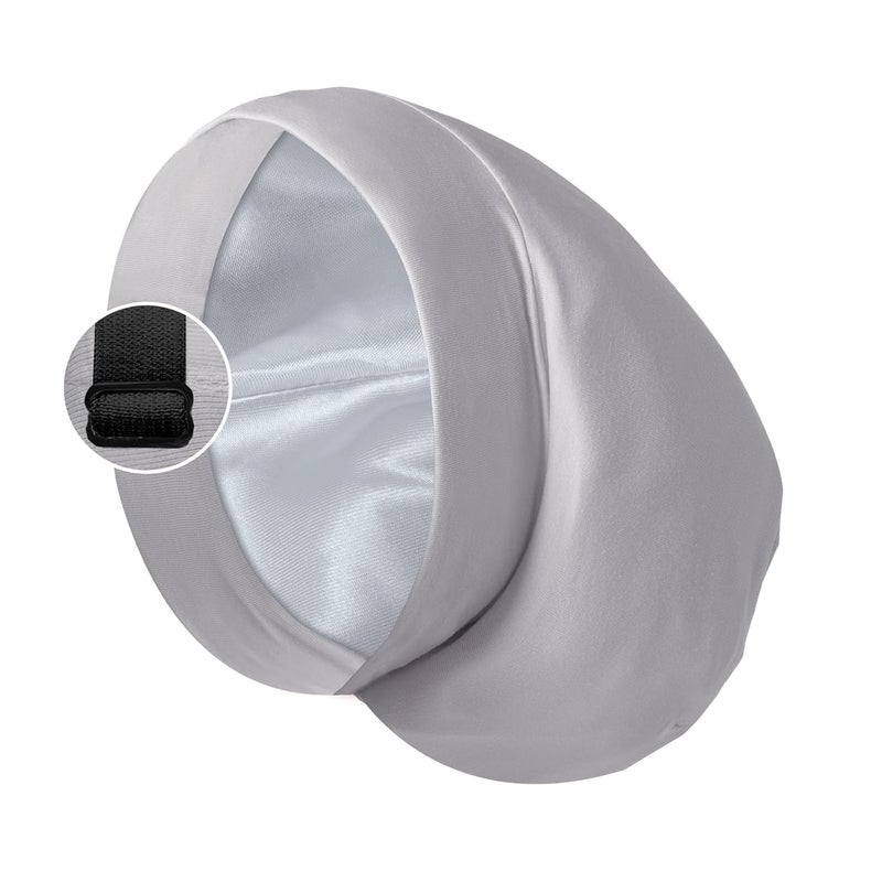 Blueelf Satin Bonnet Silk Lined Sleep Cap- Adjustable Hair Cover for Women Men Frizzy Hair Night Cap Patients Care Light Grey - Image 1