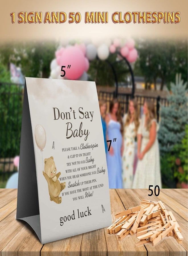 Muruseni Don't Say Baby Clothespin Games Sign(1 Sign + 50 Mini Clothespins), Baby Shower Games, Balloon Bear,Gender Neutral Baby Shower - Image 3