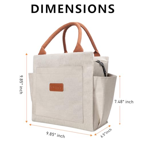 Joymee Lunch Bag Women Insulated Lunch Box Reusable Leakproof Large Spacious Cooler Tote for Women Men Adult with Bottle Holder and Side Pockets for Work Office Travel Picnic - Beige - Image 2