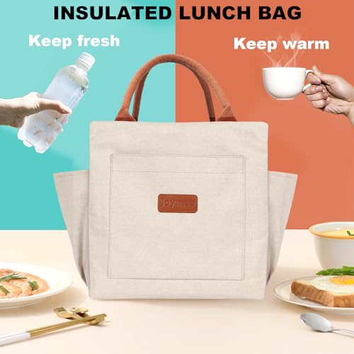Joymee Lunch Bag Women Insulated Lunch Box Reusable Leakproof Large Spacious Cooler Tote for Women Men Adult with Bottle Holder and Side Pockets for Work Office Travel Picnic - Beige - Image 5