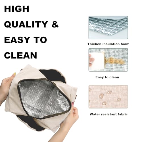 Joymee Lunch Bag Women Insulated Lunch Box Reusable Leakproof Large Spacious Cooler Tote for Women Men Adult with Bottle Holder and Side Pockets for Work Office Travel Picnic - Beige - Image 4