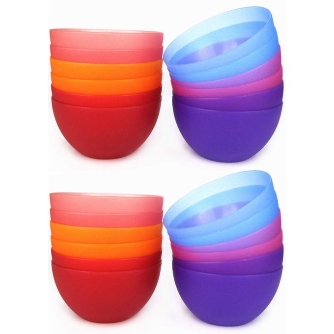 KXWARE PLASTIC BOWLS SET OF 24 UNBREAKABLE AND REUSABLE 32OZ6 INCH PLASTIC CEREALSOUPSALAD BOWLS IN 6 ASSORTED COLOR DISHWASHER SAFE BPA FREE