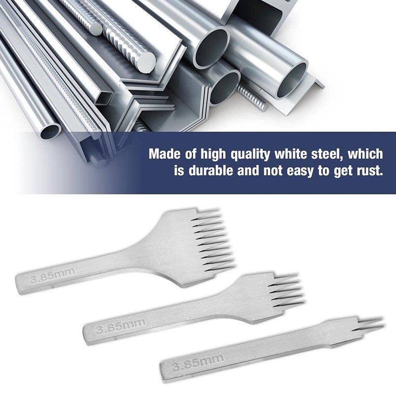 Leather Craft Tool Hole Puncher 2/5/10 Punch Prong Tool Set, 3Pcs Lace Stitching Punch Chisel Set for Leather Crafts, DIY Hole Pricking Iron Kit White Steel Lacing Stitching Chisel (Paso 3,85 mm) - Image 4