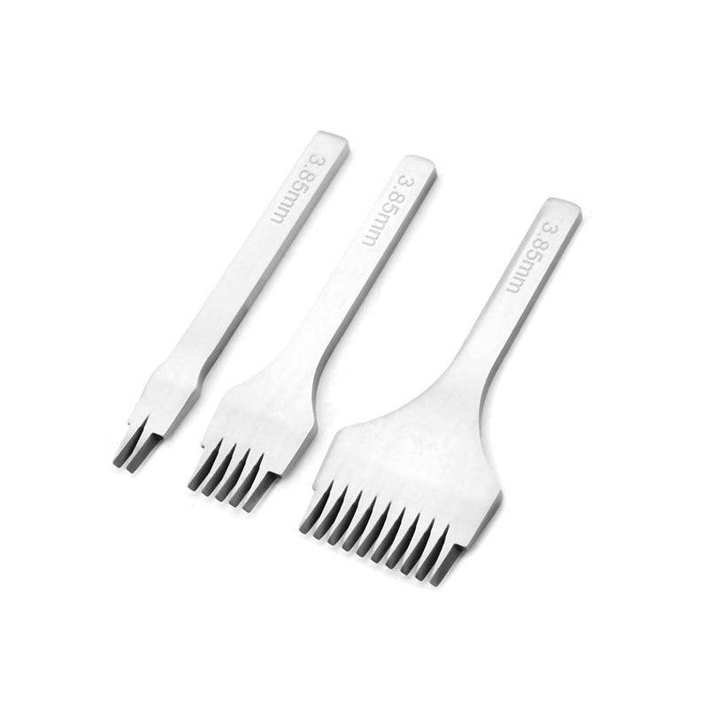 Leather Craft Tool Hole Puncher 2/5/10 Punch Prong Tool Set, 3Pcs Lace Stitching Punch Chisel Set for Leather Crafts, DIY Hole Pricking Iron Kit White Steel Lacing Stitching Chisel (Paso 3,85 mm) - Image 2
