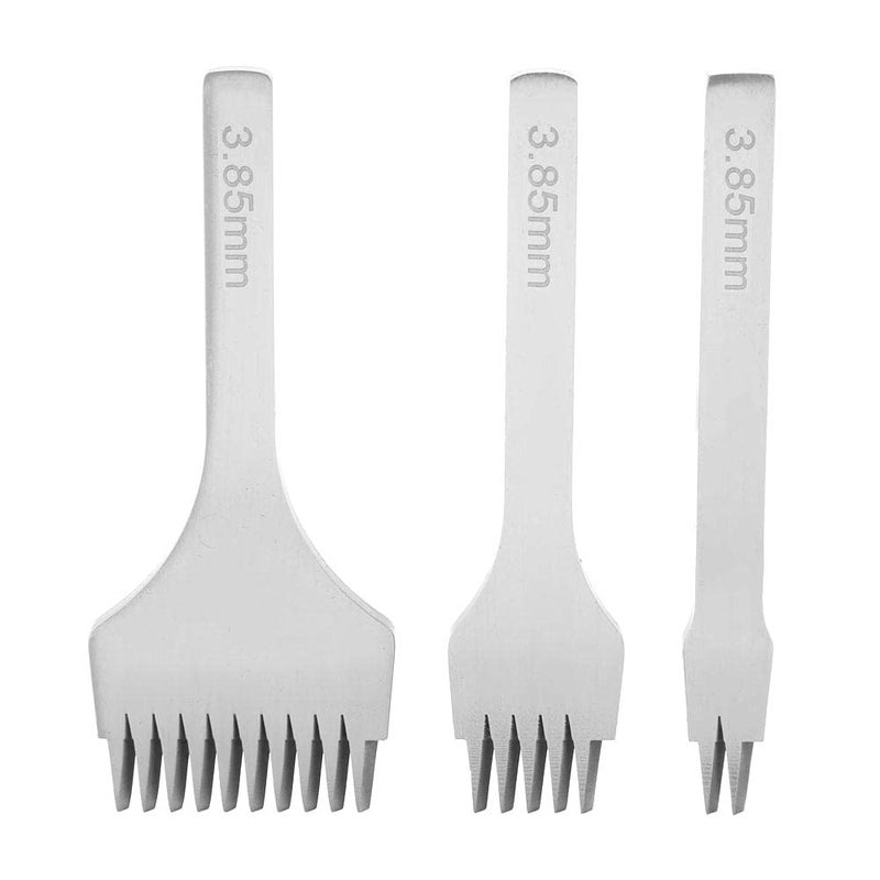 Leather Craft Tool Hole Puncher 2/5/10 Punch Prong Tool Set, 3Pcs Lace Stitching Punch Chisel Set for Leather Crafts, DIY Hole Pricking Iron Kit White Steel Lacing Stitching Chisel (Paso 3,85 mm) - Image 1