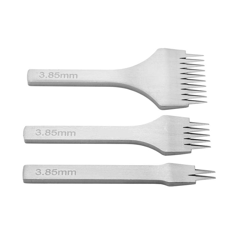 Leather Craft Tool Hole Puncher 2/5/10 Punch Prong Tool Set, 3Pcs Lace Stitching Punch Chisel Set for Leather Crafts, DIY Hole Pricking Iron Kit White Steel Lacing Stitching Chisel (Paso 3,85 mm) - Image 3