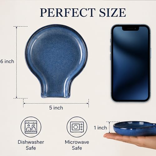 HAPPY KIT Spoon Rest HAPPY KIT Blue Spoon Rest for Stove Top for Cooking Spoons Spatula Kitchen Decor Ceramic Spoon Holder for Kitchen Counter with Gift Box Ready - Image 3