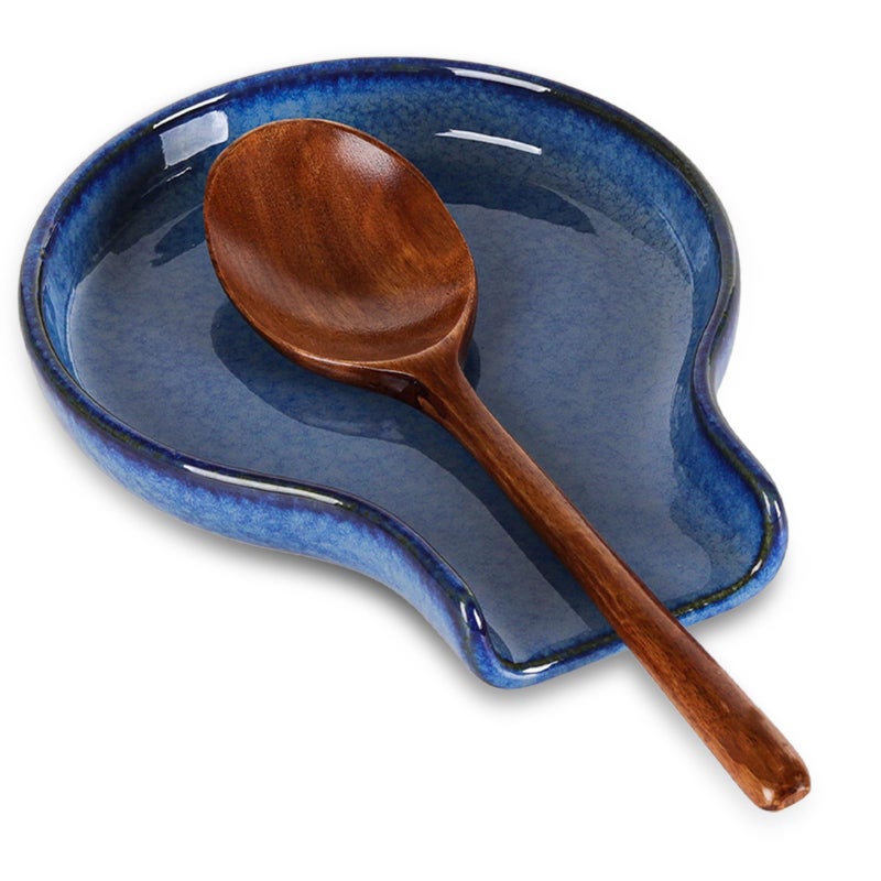 HAPPY KIT Spoon Rest HAPPY KIT Blue Spoon Rest for Stove Top for Cooking Spoons Spatula Kitchen Decor Ceramic Spoon Holder for Kitchen Counter with Gift Box Ready - Image 2