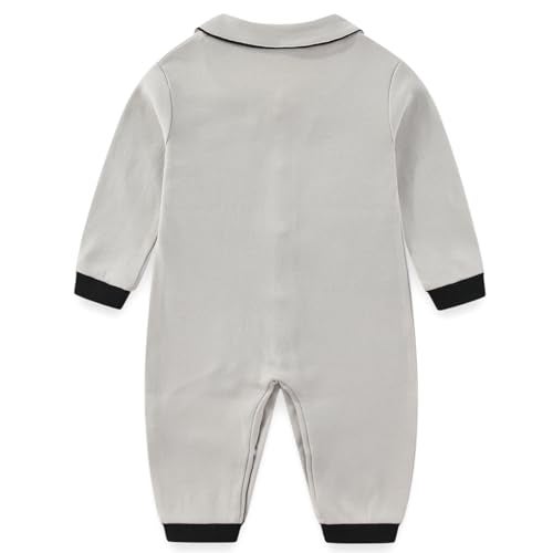 Gajaous Newborn Baby Boys Formal Bowtie Collar Rompers Long Sleeves Bodysuit Jumpsuit Overall 0-12M - Image 2