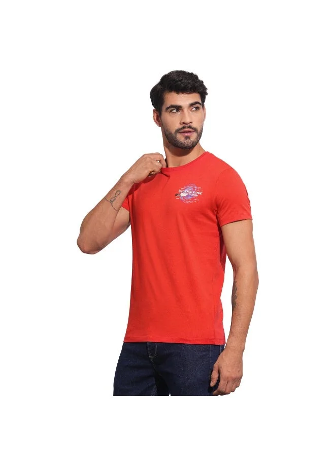 بيينغ هيومان Mens True Red Round Neck Short Sleeve T-Shirt
