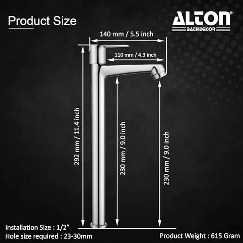ALTON EVA6502-L Brass Pillar Cock, Extended Body | Table Top Basin Faucet | Bathroom Basin Tap | Chrome Finish - Image 2