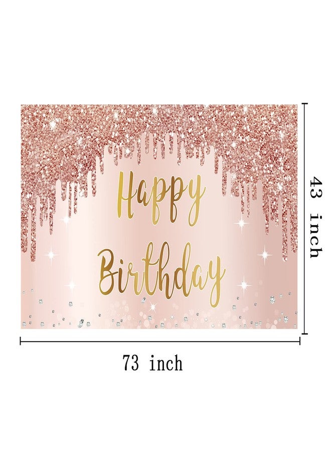 Bumqviy Rose Gold Happy Birthday Banner & Backdrop Decorations for Girls & Women, Pink Theme Party Sign Supplies, Large 16th-50th Birthday Poster Background Photo Booth Props - Image 2