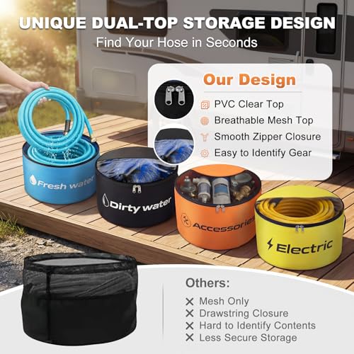 Gociean RV Sewer Hose Storage 4 Packs TwoWay Zipper Closures and Visible Cover for RV Storage And Organization Waterproof Accessories Bag for Garden Fresh Water Hoses Electrical Cords Camper Tools - Image 3