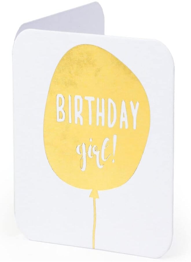 Ym Sketch YM Sketch Greeting Card Blank - Birthday Girl | Round Edge Square 6.5 x6.5 cm| Luxury Gold Foil Emboss on White 