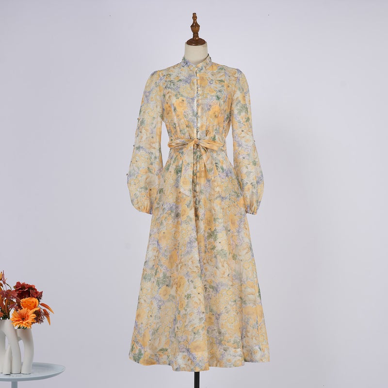 Real S Luxury 25-Color Long Dress With Rhinestone Lace-Up Slim Fit Flared Silk And Linen Long Waist-Cinching Dress - Image 2