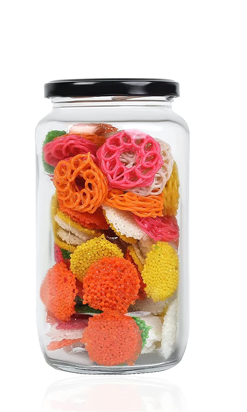 Cartvilla CARTVILLA 1000 Gram Glass Jar with Air Tight Black Lid for Kitchen Dried Masla Storage JarHoney JarJar and ContainerSpice Masala JarGlass Jar for Kitchen Grocery Storage Set 6 - Image 4