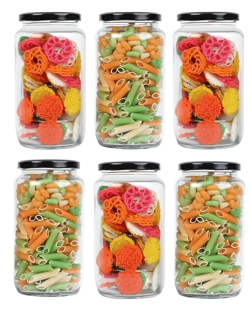 Cartvilla CARTVILLA 1000 Gram Glass Jar with Air Tight Black Lid for Kitchen Dried Masla Storage JarHoney JarJar and ContainerSpice Masala JarGlass Jar for Kitchen Grocery Storage Set 6 - Image 1