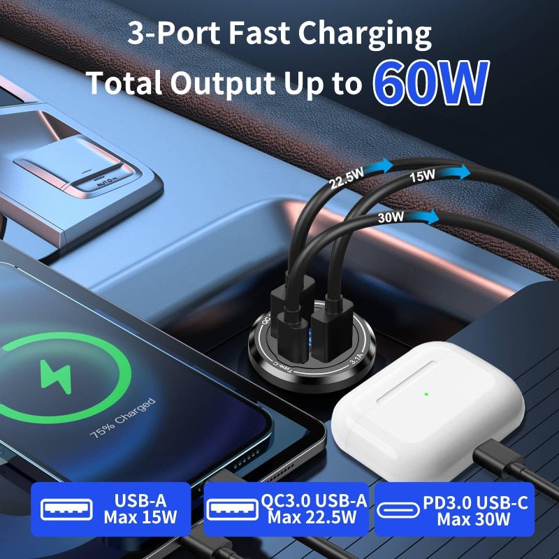 لينك ستايل مقبس شاحن سيارة USB من Linkstyle، منفذ QC وPD 3.0 مزدوج لشاحن السيارة مع الفولتميتر LED ومفتاح للدراجات النارية البحرية 12 فولت 24 فولت RV، قطعتان - Image 2