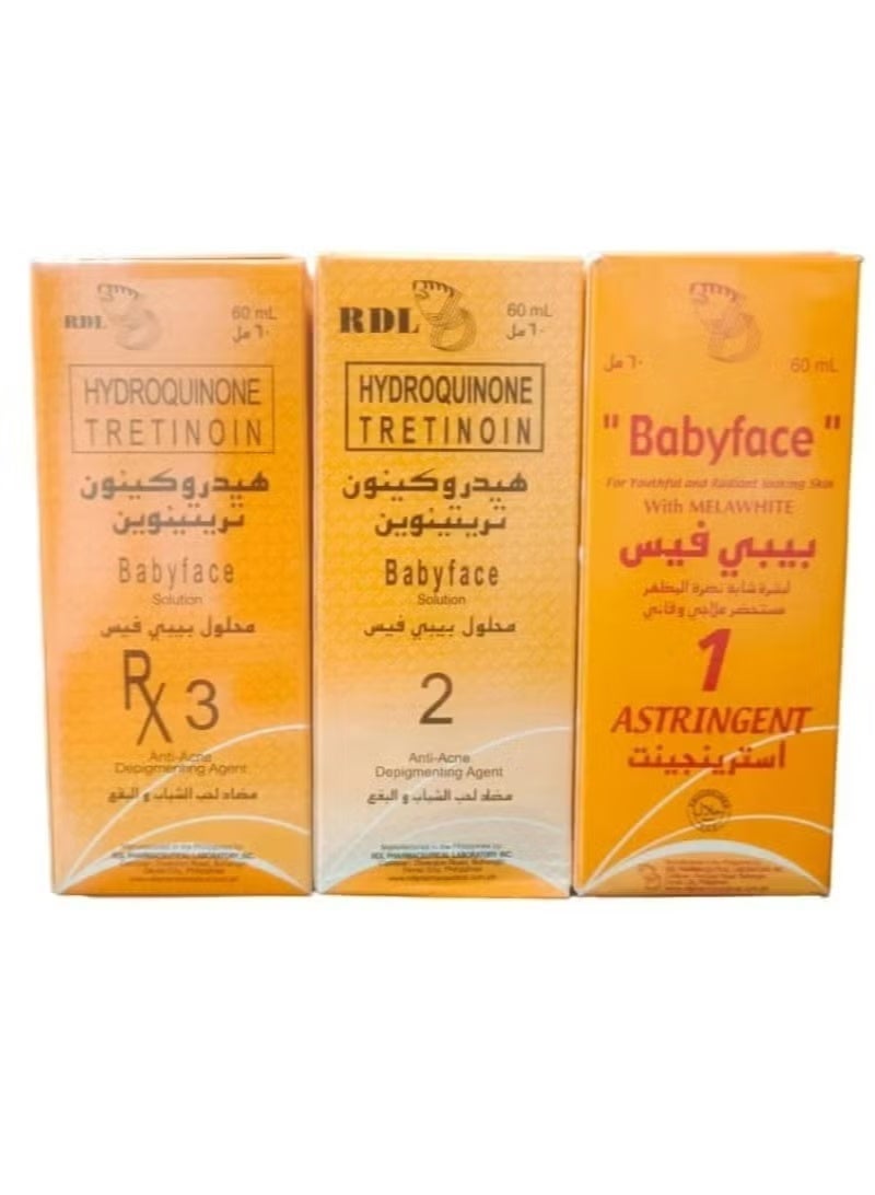 بيبي فيس مجموعة بيبي فيس محلول هيدروكينون تريتينوين شفاف 60مل