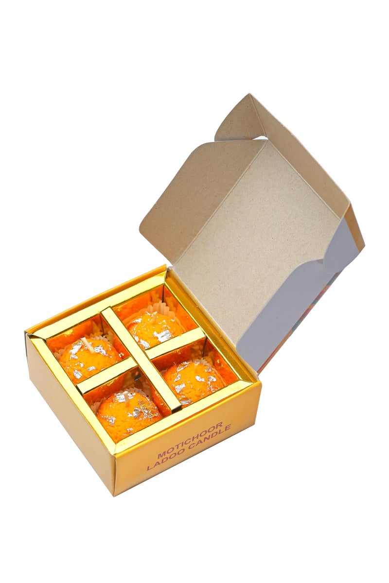 RUECA Motichoor Ladoo Candles for Diwali Gifting | Natural Soy Wax Scented Laddoo Candle for Home and Pooja Decoration Pack of 4 | Festival Gift Pack. - Image 5