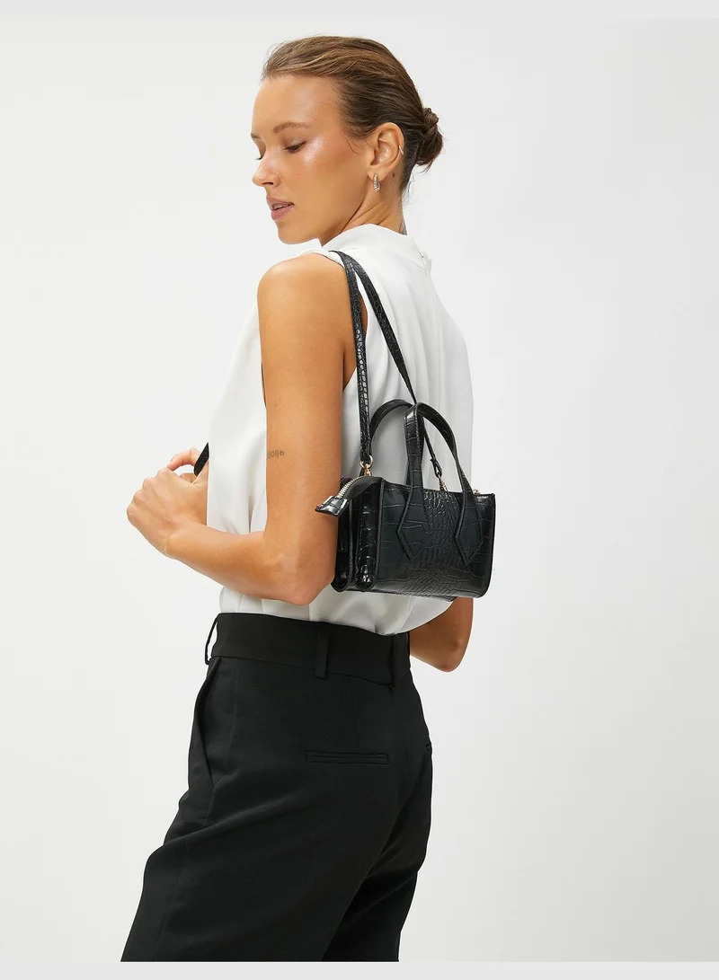 كوتون Faux Leather Strappy Zipper Detail Cross Body Bag