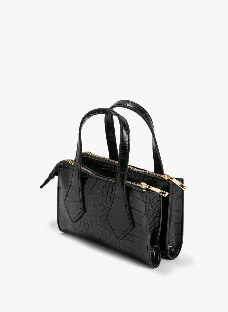 كوتون Faux Leather Strappy Zipper Detail Cross Body Bag