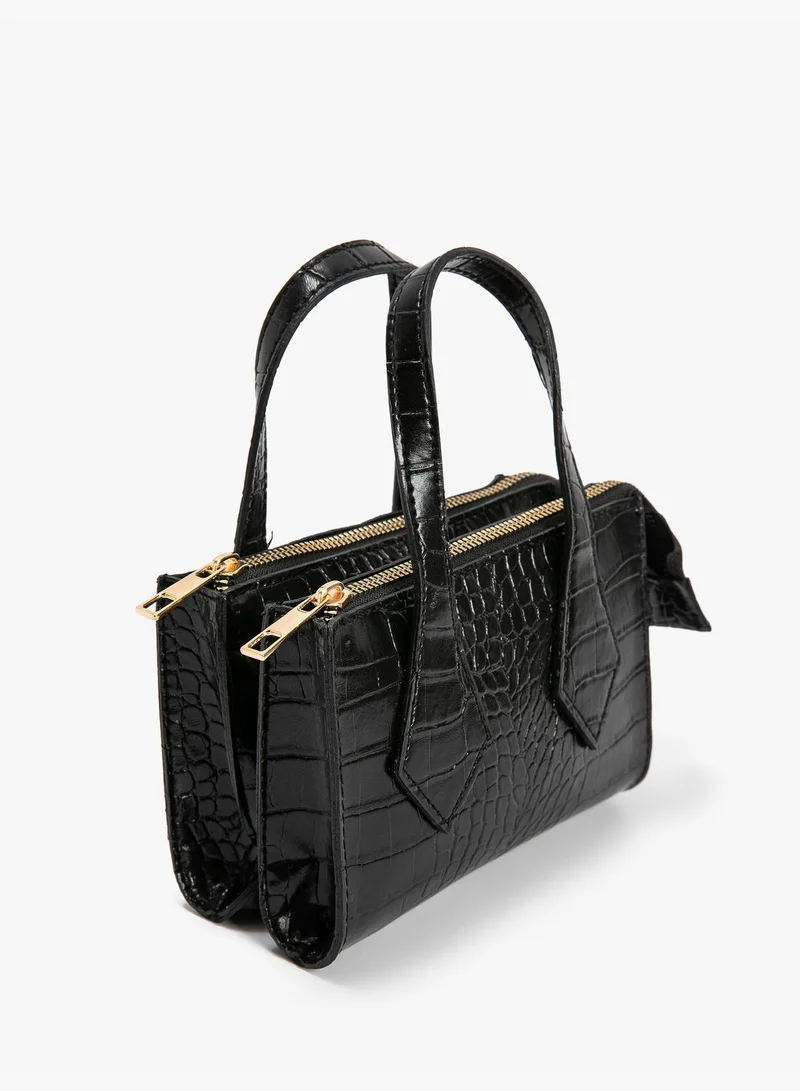 كوتون Faux Leather Strappy Zipper Detail Cross Body Bag