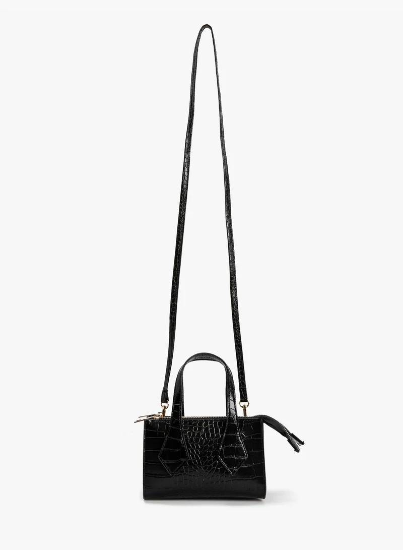 كوتون Faux Leather Strappy Zipper Detail Cross Body Bag