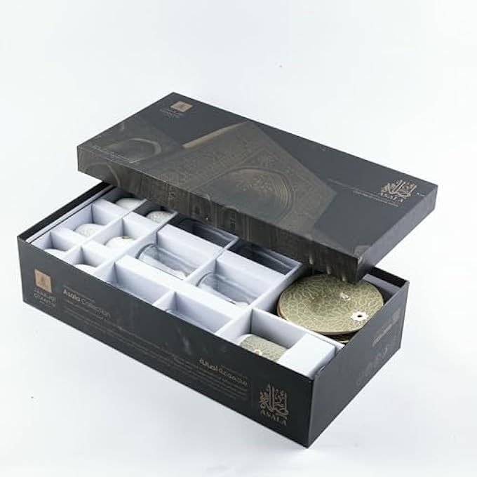 rayihni Asalah Arabic Tea Glass And Coffee Sets 19Pieces Olive GreenGold - Image 2