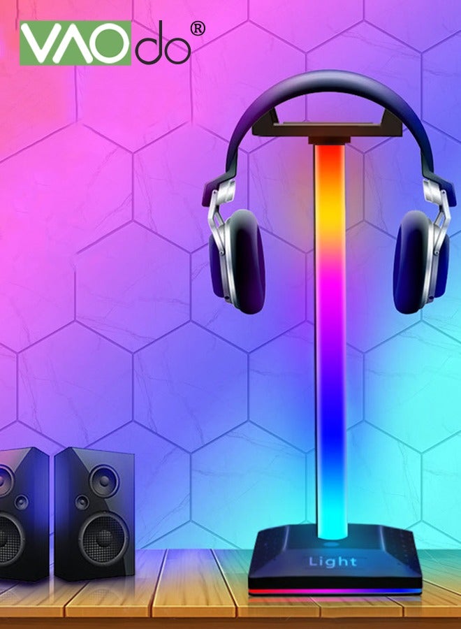 VAOdo 2PCS RGB Headphone Stand, Desk Gaming Headset Holder with Type-C Charging Ports, Smart LED Light Bars with Multiple Light Modes and 3 Control Methods, for All Earphone Accessories - Image 3