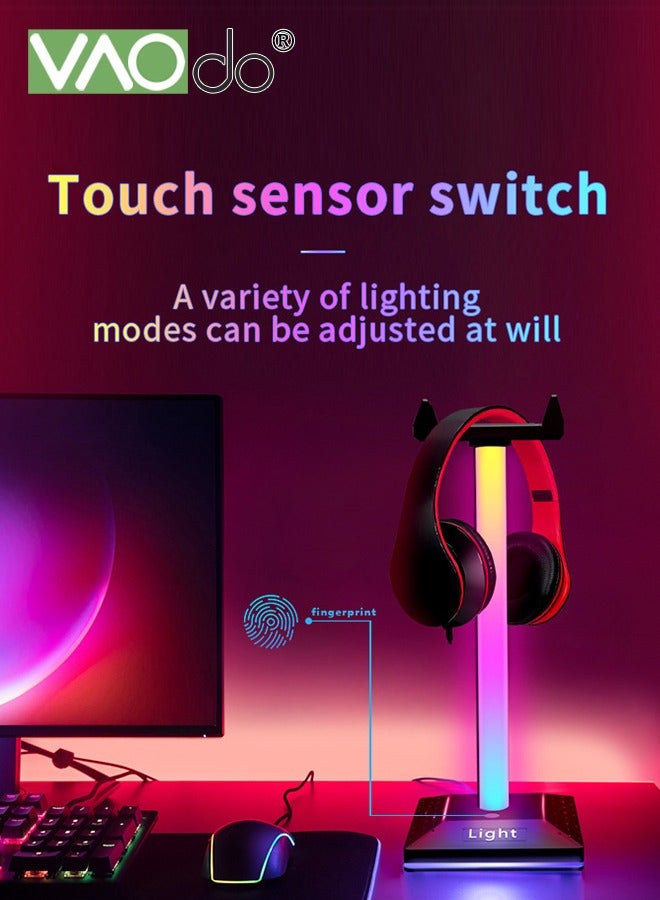 VAOdo 2PCS RGB Headphone Stand, Desk Gaming Headset Holder with Type-C Charging Ports, Smart LED Light Bars with Multiple Light Modes and 3 Control Methods, for All Earphone Accessories - Image 4