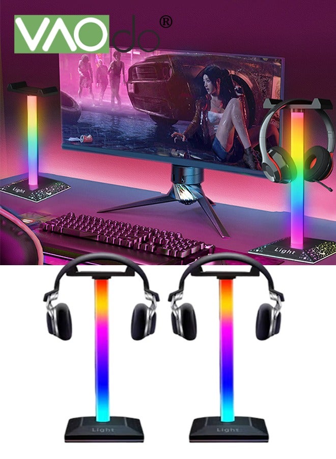 VAOdo 2PCS RGB Headphone Stand, Desk Gaming Headset Holder with Type-C Charging Ports, Smart LED Light Bars with Multiple Light Modes and 3 Control Methods, for All Earphone Accessories - Image 1