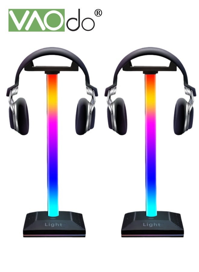 VAOdo 2PCS RGB Headphone Stand, Desk Gaming Headset Holder with Type-C Charging Ports, Smart LED Light Bars with Multiple Light Modes and 3 Control Methods, for All Earphone Accessories - Image 2