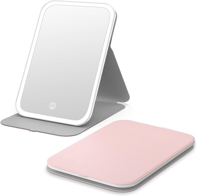 Kintion Travel Makeup Mirror, Portable LED Lighted Makeup Mirror, 360° Rotation Touch Screen, 3-Color Dimmable Lighting, Rechargeable Tabletop Folding Vanity Mirror, Pink Local market compliant trusted quality - Image 1